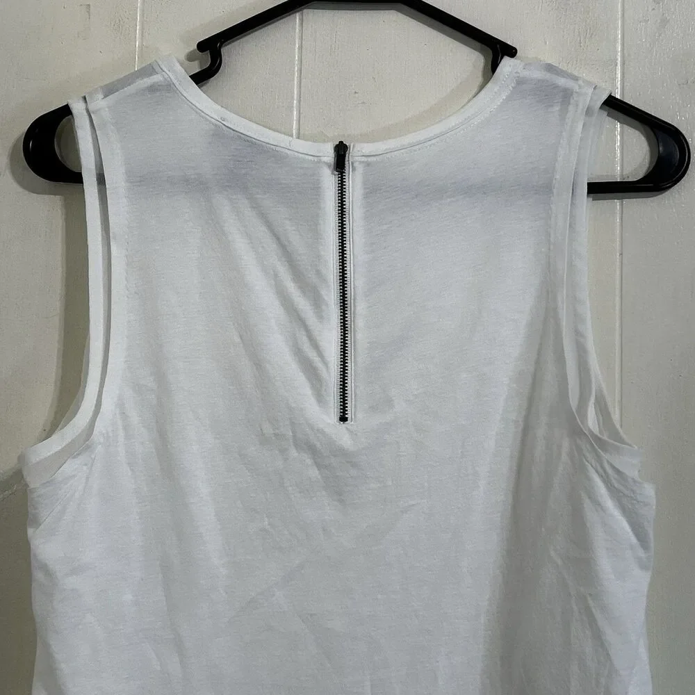 J Crew Tank Top Size Small Women’s White Layered Sleeveless Ruffle High Neck